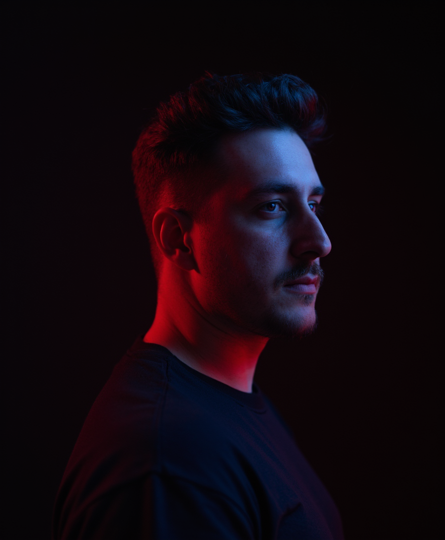 Portrait of CAITAS under red and blue stage lights
